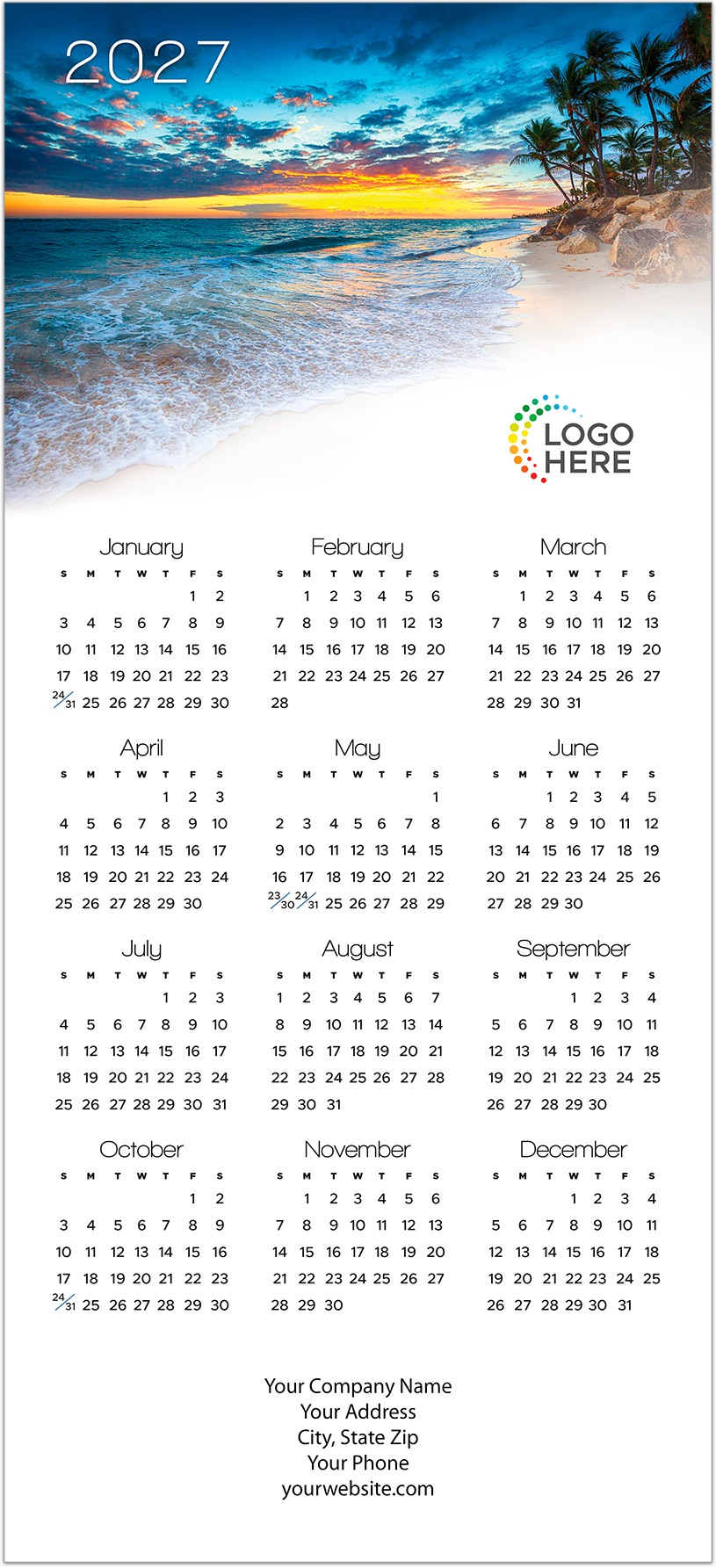 Sunrise Beach Logo Calendar Card D3499U-4A