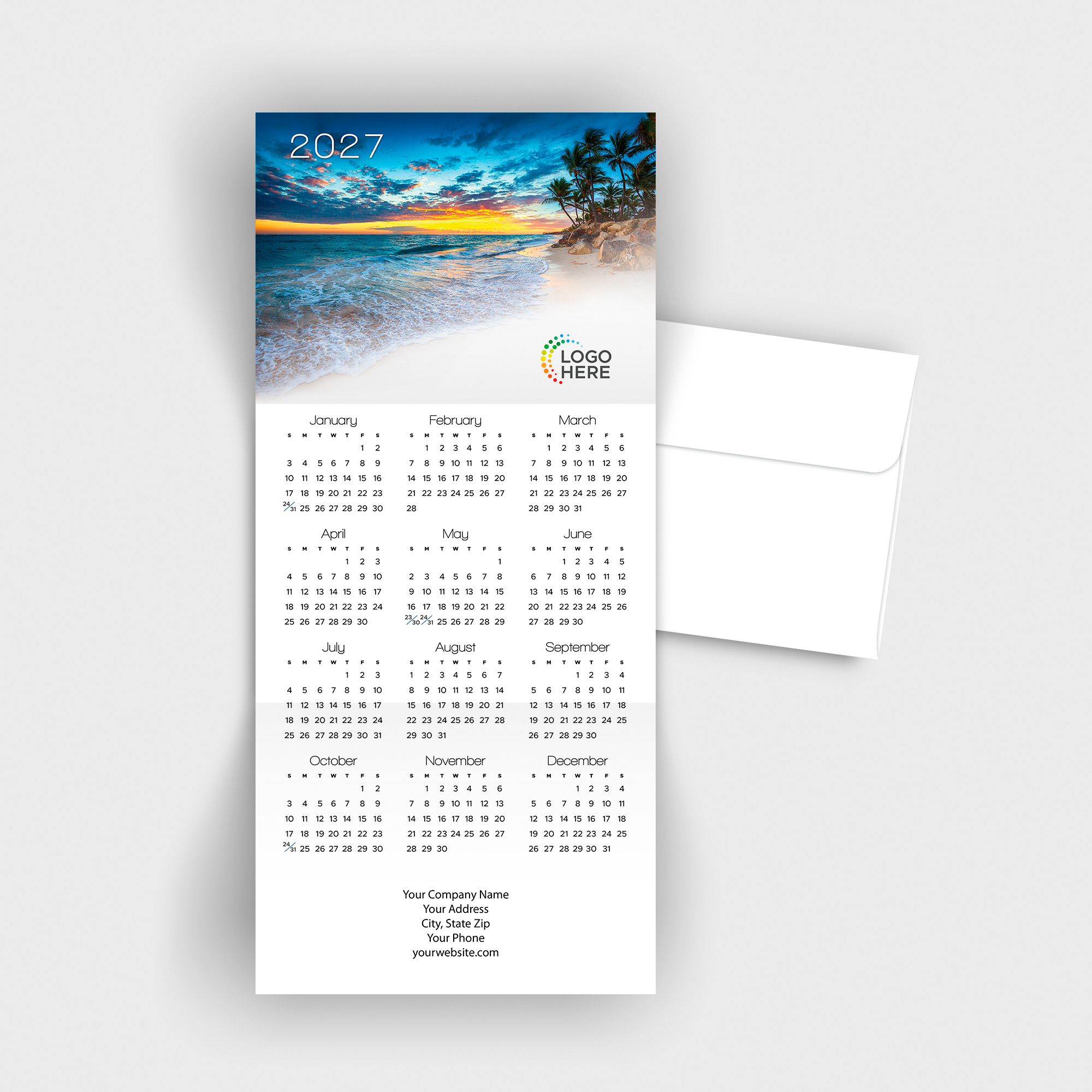Sunrise Beach Logo Calendar Card D3499U-4A