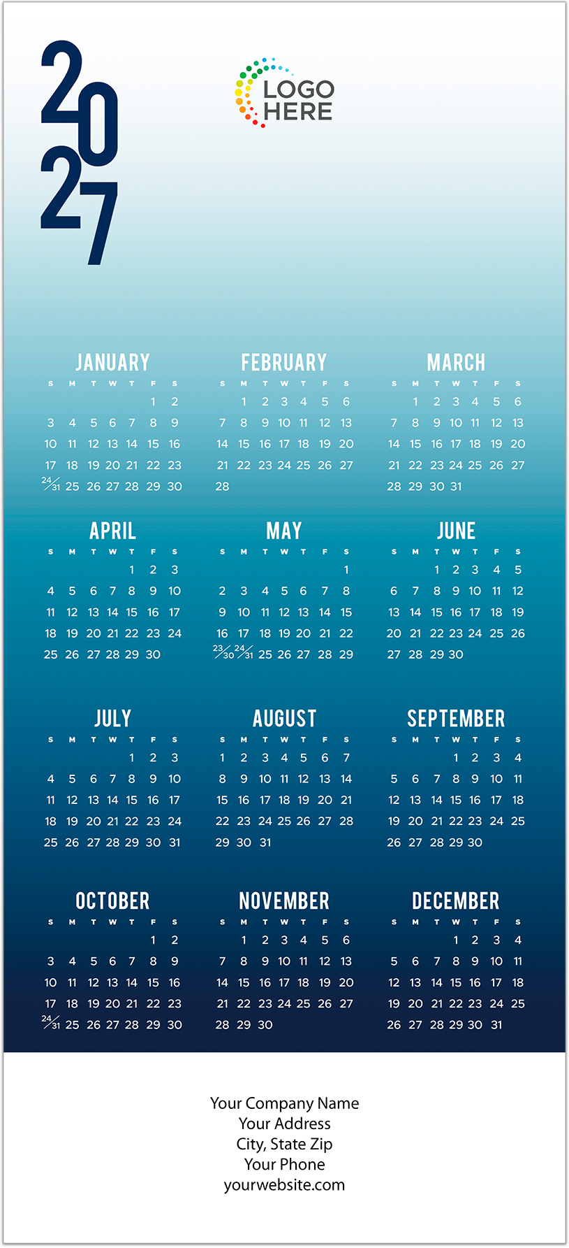 Shades of Blue Logo Calendar Card D3500U-4A