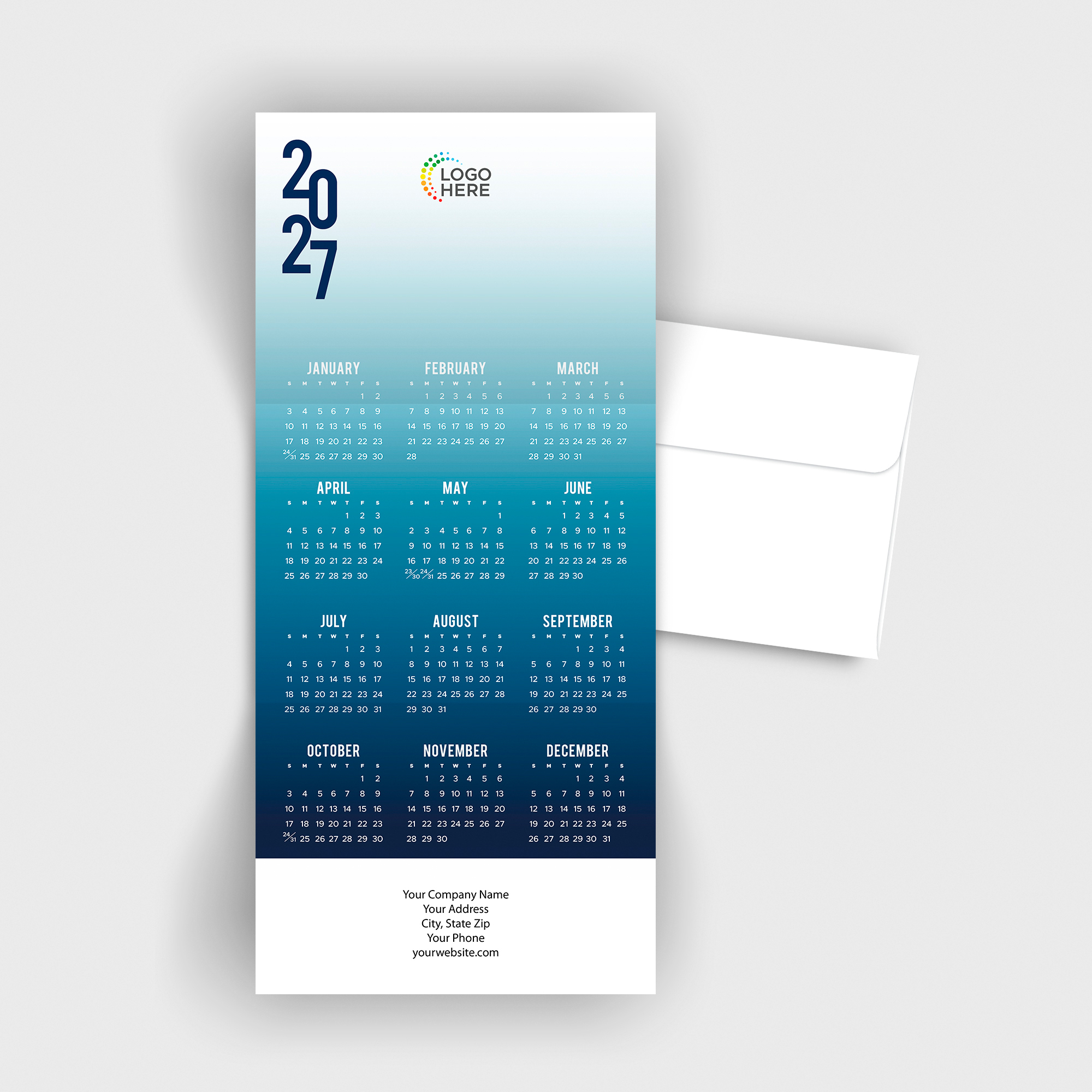 Shades of Blue Logo Calendar Card D3500U-4A