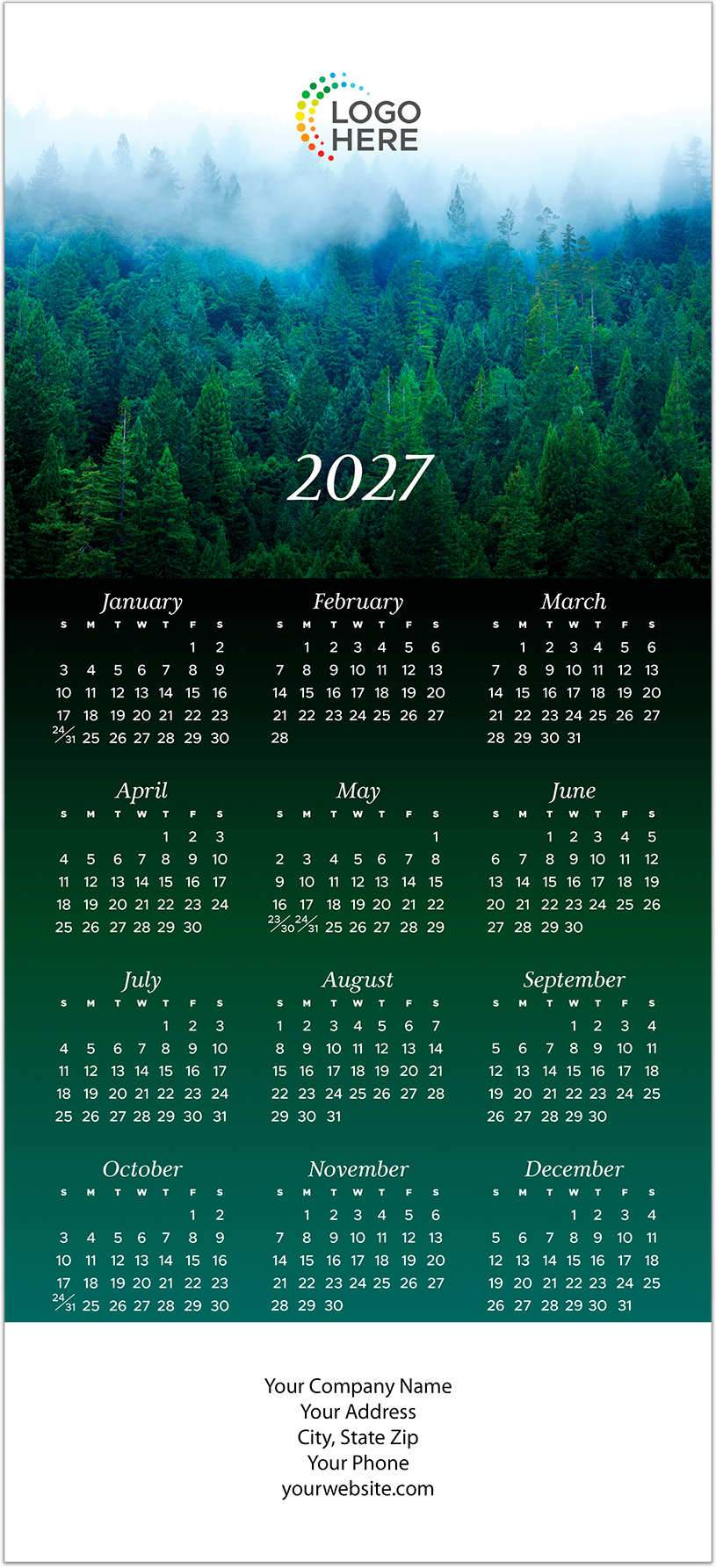 Misty Evergreens Logo Calendar Card D3501U-4A
