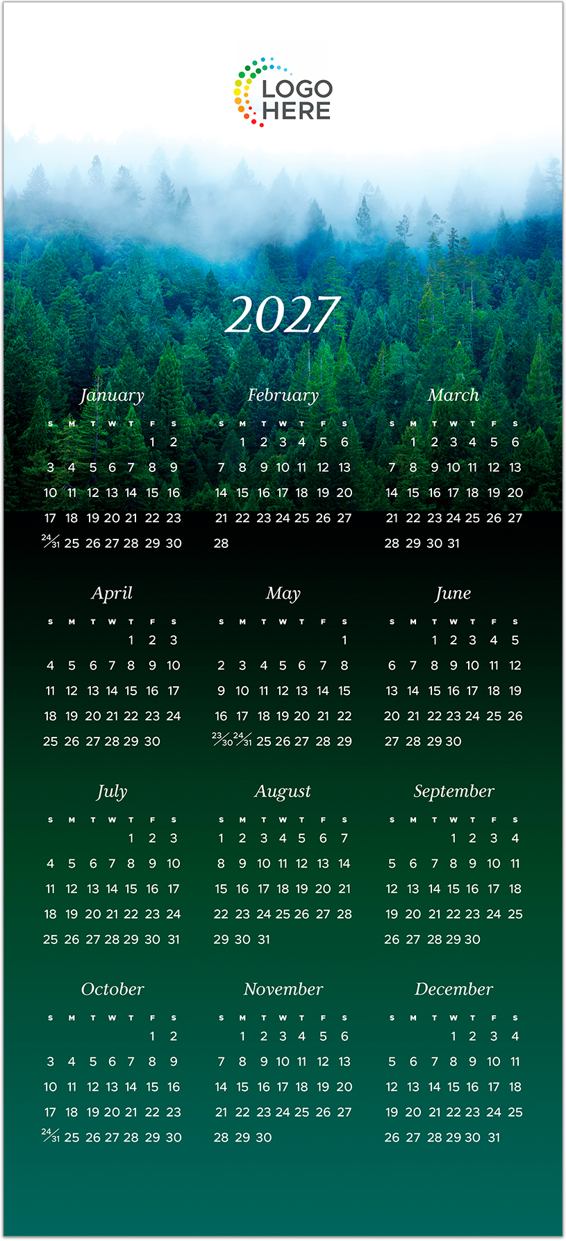 Misty Evergreens Logo Top Calendar Card D3502U-4A