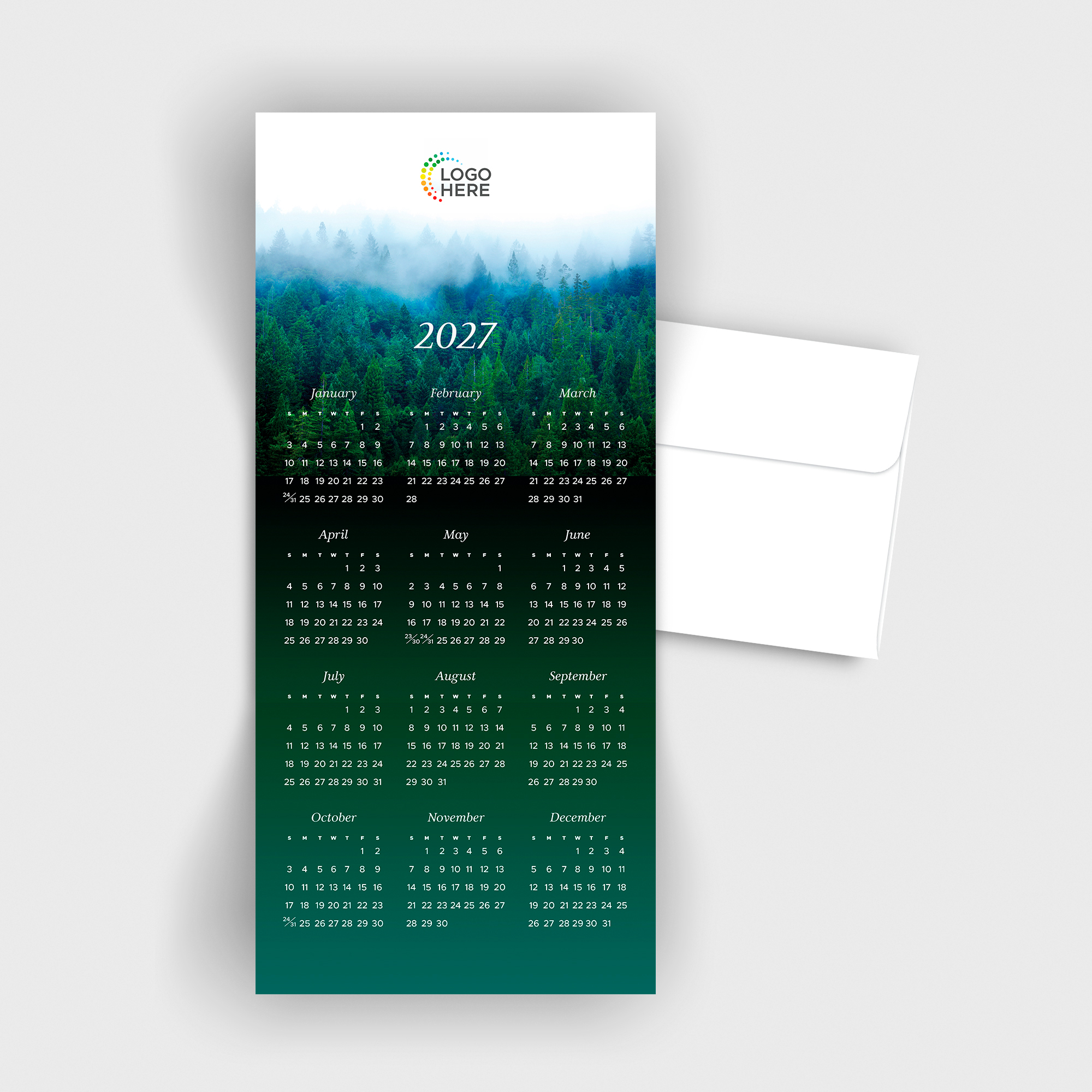 Misty Evergreens Logo Top Calendar Card D3502U-4A