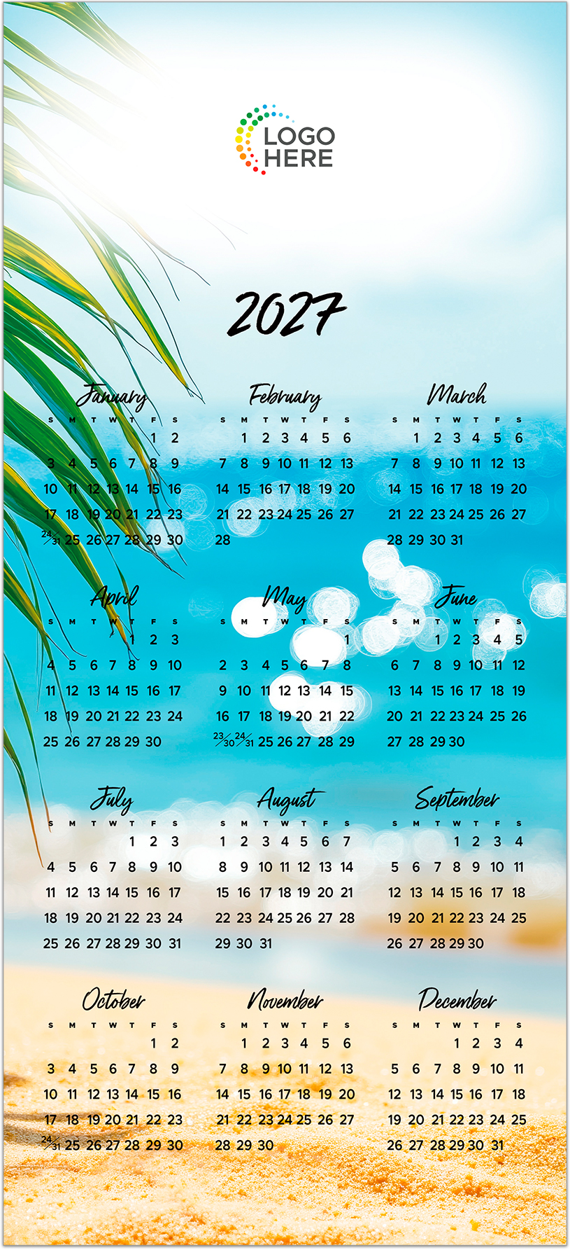 Sparkling Waters Logo Top Calendar Card D3503U-4A