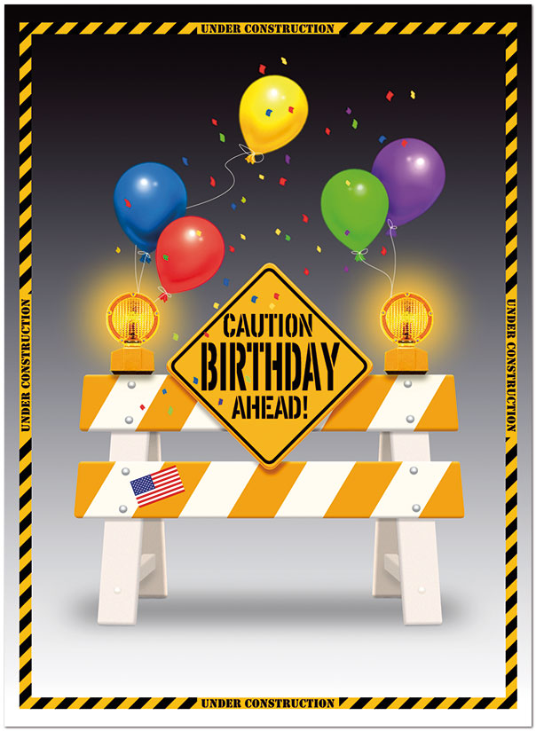 Caution Birthday Card A3037U-Y