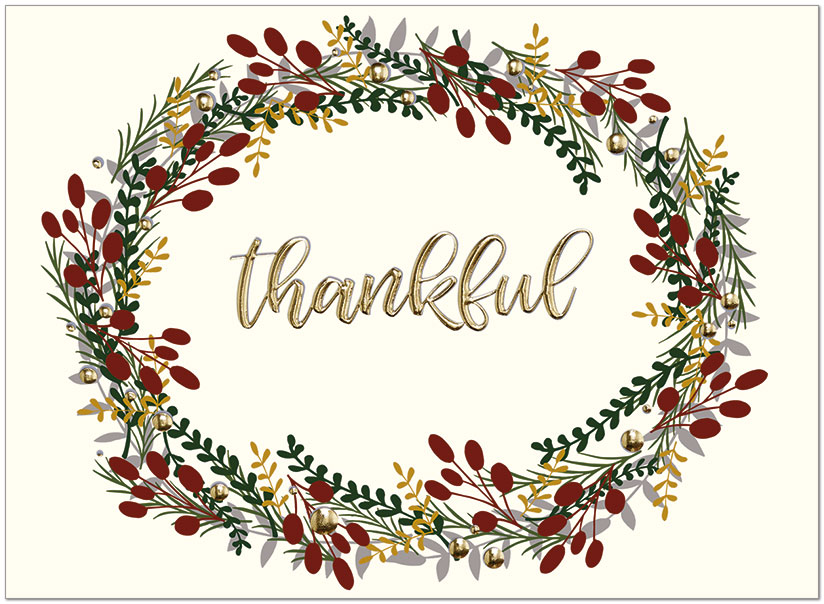 Thankful Wreath | Bulk Thanksgiving Cards | Posty Cards
