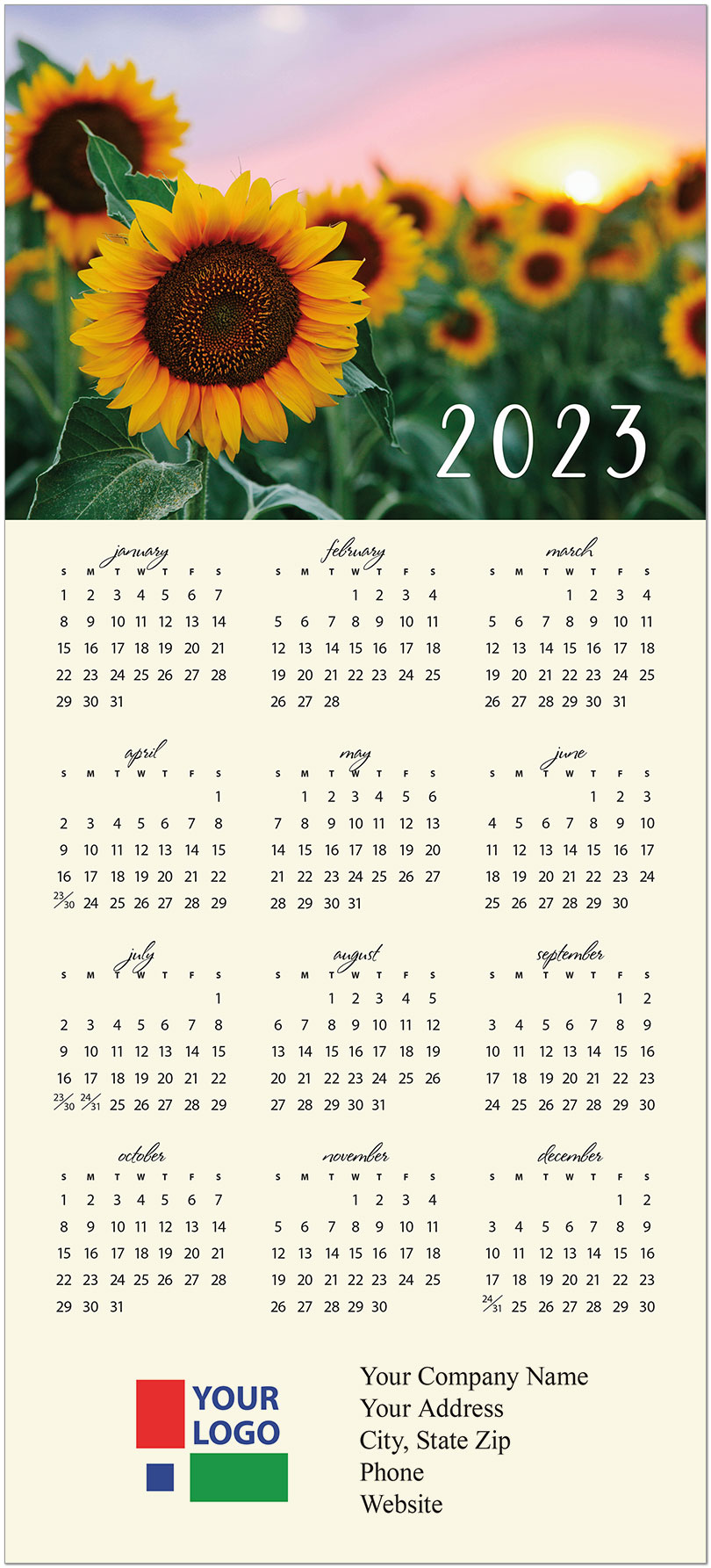 Sunflower Sunrise Calendar Card | 2023 Calendars | Posty Cards