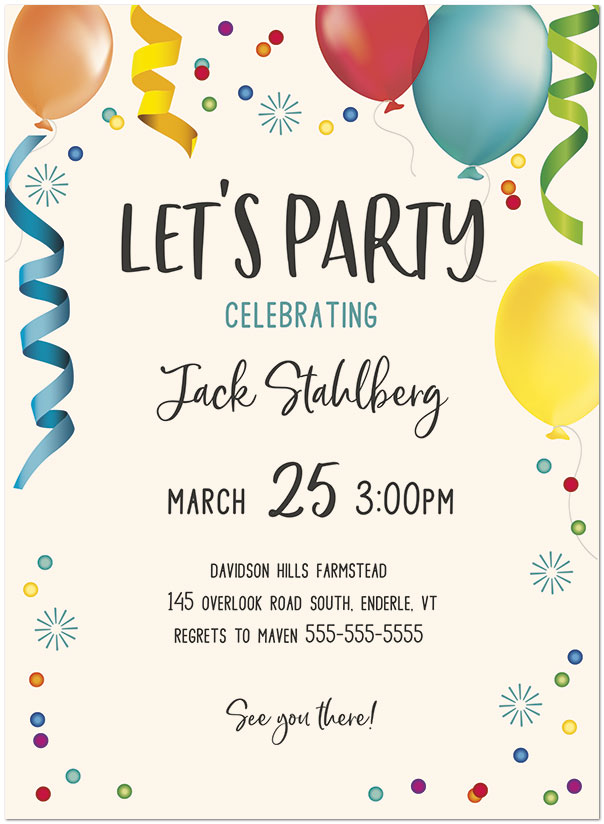 Balloons & Streamers Invitation D2760U-V