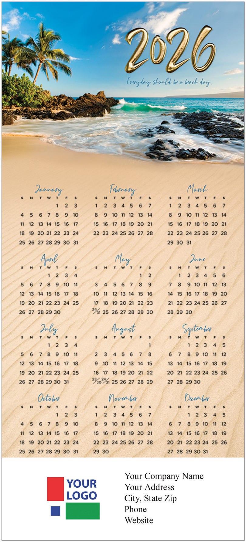 Beach Day Foil Calendar Card C2991U-AAA