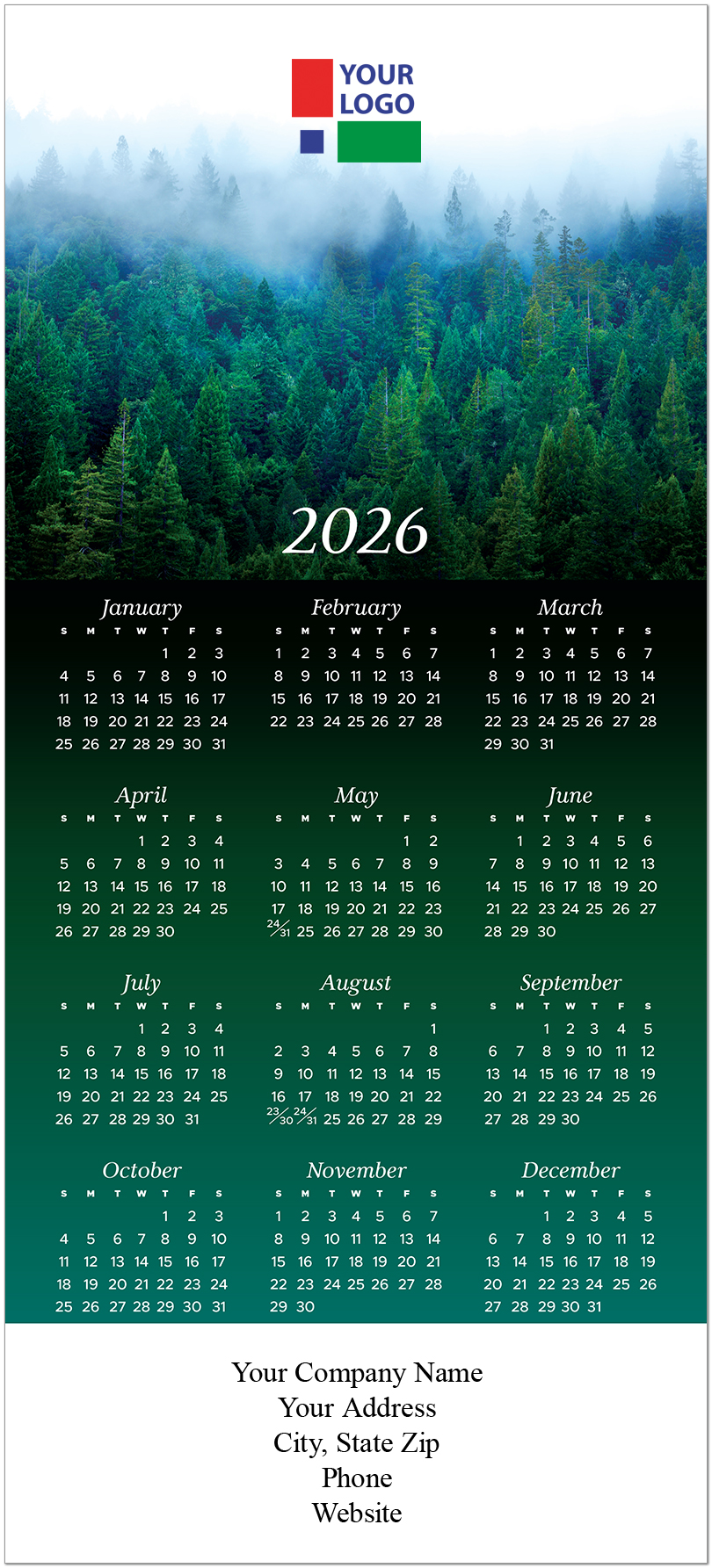 Misty Evergreens Logo Calendar Card D3307U-4A