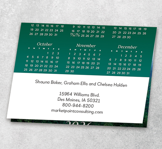 Misty Evergreens Logo Calendar Card D3307U-4A