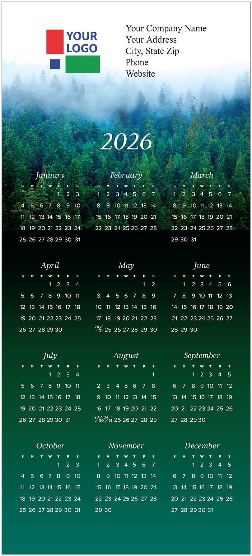 Misty Evergreens Logo Top Calendar Card D3308U-4A