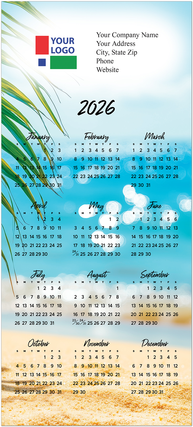 Sparkling Waters Logo Top Calendar Card D3309U-4A