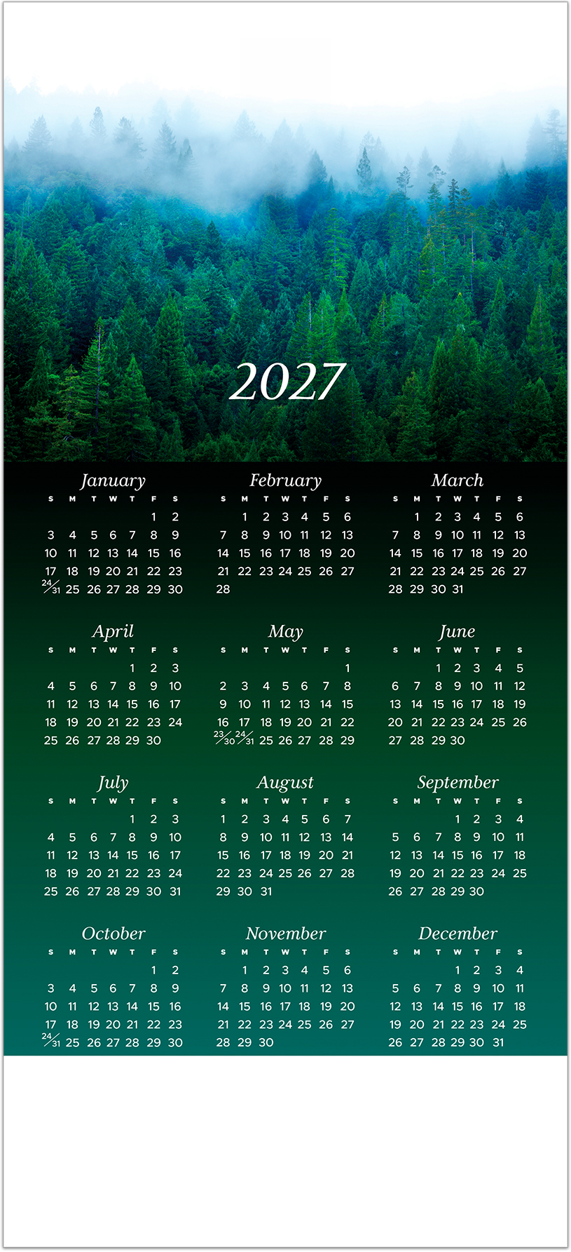 Misty Evergreens Logo Calendar Card D3501U-4A