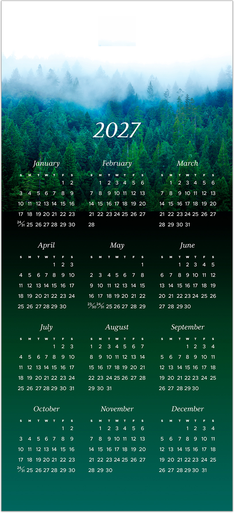 Misty Evergreens Logo Top Calendar Card D3502U-4A