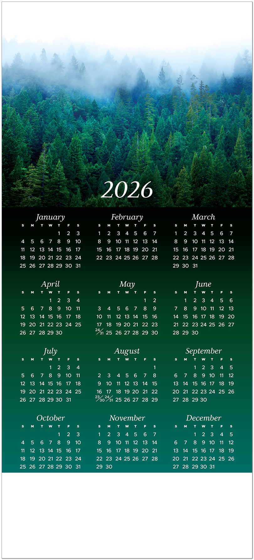 Misty Evergreens Logo Calendar Card D3307U-4A
