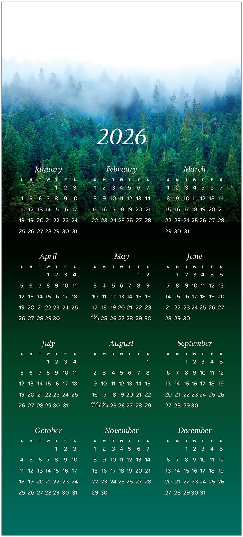 Misty Evergreens Logo Top Calendar Card D3308U-4A