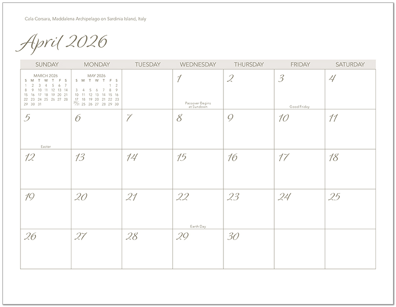 Scenic Beaches Wall Calendar DWM1426